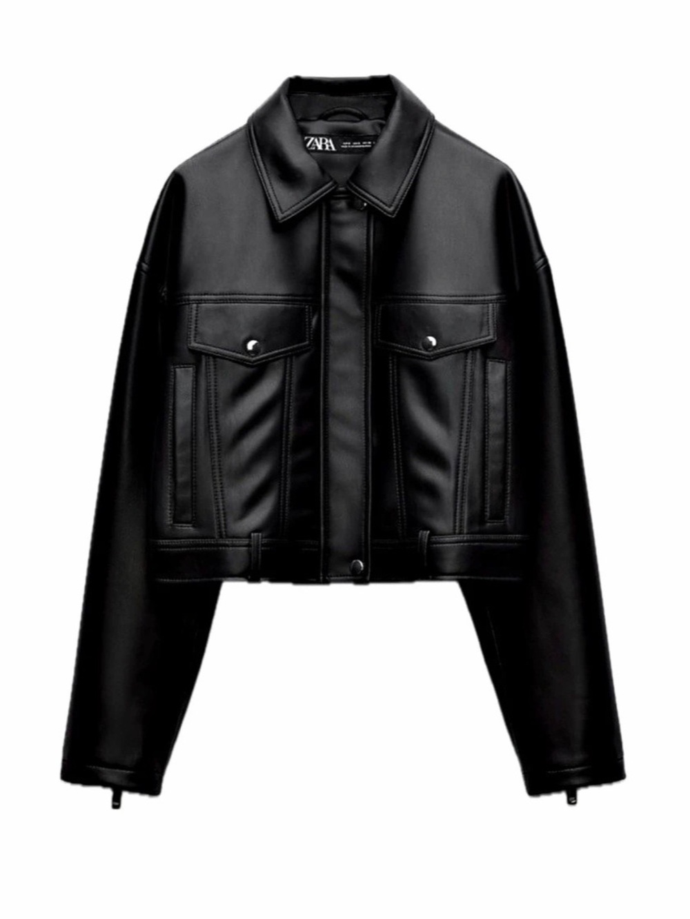 •ZARA• Faux Leather Cropped Jacket Black